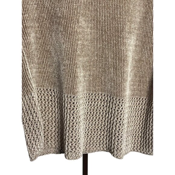 CLIO Sweater Knit Size Small Tan Crew Neck Long Sleeve Boho Chic Flaw - Picture 3 of 15